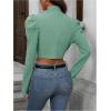 imageMakeMeChic Womens Business Casual Blazers Long Puff Sleeve Open Front Work Office Cropped Blazer Suit JacketGreen