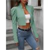 imageMakeMeChic Womens Business Casual Blazers Long Puff Sleeve Open Front Work Office Cropped Blazer Suit JacketGreen