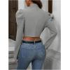 imageMakeMeChic Womens Business Casual Blazers Long Puff Sleeve Open Front Work Office Cropped Blazer Suit JacketGrey
