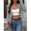 imageMakeMeChic Womens Business Casual Blazers Long Puff Sleeve Open Front Work Office Cropped Blazer Suit JacketGrey