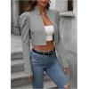 imageMakeMeChic Womens Business Casual Blazers Long Puff Sleeve Open Front Work Office Cropped Blazer Suit JacketGrey