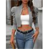 imageMakeMeChic Womens Business Casual Blazers Long Puff Sleeve Open Front Work Office Cropped Blazer Suit JacketGrey