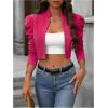 imageMakeMeChic Womens Business Casual Blazers Long Puff Sleeve Open Front Work Office Cropped Blazer Suit JacketHot Pink