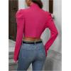 imageMakeMeChic Womens Business Casual Blazers Long Puff Sleeve Open Front Work Office Cropped Blazer Suit JacketHot Pink