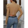 imageMakeMeChic Womens Business Casual Blazers Long Puff Sleeve Open Front Work Office Cropped Blazer Suit JacketKhaki