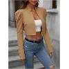 imageMakeMeChic Womens Business Casual Blazers Long Puff Sleeve Open Front Work Office Cropped Blazer Suit JacketKhaki