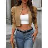 imageMakeMeChic Womens Business Casual Blazers Long Puff Sleeve Open Front Work Office Cropped Blazer Suit JacketKhaki