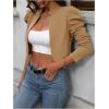 imageMakeMeChic Womens Business Casual Blazers Long Puff Sleeve Open Front Work Office Cropped Blazer Suit JacketKhaki