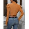 imageMakeMeChic Womens Business Casual Blazers Long Puff Sleeve Open Front Work Office Cropped Blazer Suit JacketMustard Yellow