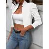 imageMakeMeChic Womens Business Casual Blazers Long Puff Sleeve Open Front Work Office Cropped Blazer Suit JacketWhite