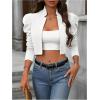 imageMakeMeChic Womens Business Casual Blazers Long Puff Sleeve Open Front Work Office Cropped Blazer Suit JacketWhite