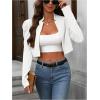 imageMakeMeChic Womens Business Casual Blazers Long Puff Sleeve Open Front Work Office Cropped Blazer Suit JacketWhite