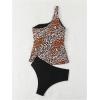 imageMakeMeChic Womens Cheetah Print Tankini Bathing Suits Floral One Shoulder Ruched Tummy Control SwimsuitMulticolor