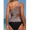 imageMakeMeChic Womens Cheetah Print Tankini Bathing Suits Floral One Shoulder Ruched Tummy Control SwimsuitMulticolor