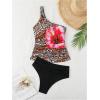 imageMakeMeChic Womens Cheetah Print Tankini Bathing Suits Floral One Shoulder Ruched Tummy Control SwimsuitMulticolor