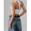 imageMakeMeChic Womens Cheetah Print Top Halter Corset Top Sexy Deep V Neck Going Out TopsWhite Lace