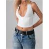 imageMakeMeChic Womens Cheetah Print Top Halter Corset Top Sexy Deep V Neck Going Out TopsWhite Lace