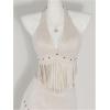 imageMakeMeChic Womens Cowgirl Fringe Faux Suede Halter Tops Western Tie Backless Sleeveless Festival Rave TopApricot
