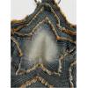 imageMakeMeChic Womens Denim Halter Tops Y2K Backless Raw Hem Tie Back Crop Party Club TopsBlue