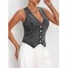 imageMakeMeChic Womens Denim Vest Tops Y2K Button Down V Neck Asymmetrical Crop Jean Vest JacketsDark Grey