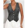imageMakeMeChic Womens Denim Vest Tops Y2K Button Down V Neck Asymmetrical Crop Jean Vest JacketsDark Grey