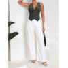 imageMakeMeChic Womens Denim Vest Tops Y2K Button Down V Neck Asymmetrical Crop Jean Vest JacketsDark Grey