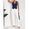 imageMakeMeChic Womens Denim Vest Tops Y2K Button Down V Neck Asymmetrical Crop Jean Vest JacketsDark Wash