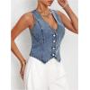 imageMakeMeChic Womens Denim Vest Tops Y2K Button Down V Neck Asymmetrical Crop Jean Vest JacketsLight Wash