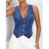 imageMakeMeChic Womens Denim Vest Tops Y2K Button Down V Neck Asymmetrical Crop Jean Vest JacketsMedium Wash