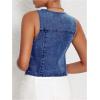 imageMakeMeChic Womens Denim Vest Tops Y2K Button Down V Neck Asymmetrical Crop Jean Vest JacketsMedium Wash