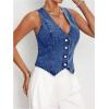 imageMakeMeChic Womens Denim Vest Tops Y2K Button Down V Neck Asymmetrical Crop Jean Vest JacketsMedium Wash
