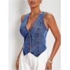imageMakeMeChic Womens Denim Vest Tops Y2K Button Down V Neck Asymmetrical Crop Jean Vest JacketsMedium Wash