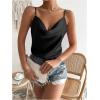 imageMakeMeChic Womens Draped Front Satin Bodysuit Sleeveless Spaghetti Strap Tank Tops ShirtsBlack
