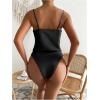 imageMakeMeChic Womens Draped Front Satin Bodysuit Sleeveless Spaghetti Strap Tank Tops ShirtsBlack