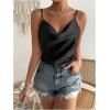 imageMakeMeChic Womens Draped Front Satin Bodysuit Sleeveless Spaghetti Strap Tank Tops ShirtsBlack