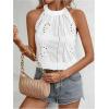 imageMakeMeChic Womens Eyelet Embroidery Lace Trim Sleeveless Halter Blouse Summer Shirt TopsWhite