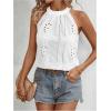 imageMakeMeChic Womens Eyelet Embroidery Lace Trim Sleeveless Halter Blouse Summer Shirt TopsWhite