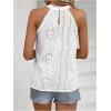 imageMakeMeChic Womens Eyelet Embroidery Lace Trim Sleeveless Halter Blouse Summer Shirt TopsWhite