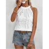 imageMakeMeChic Womens Eyelet Embroidery Lace Trim Sleeveless Halter Blouse Summer Shirt TopsWhite