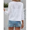 imageMakeMeChic Womens Eyelet Embroidery Open Front Cardigan Hollow Out 34 Length Sleeve Jacket White Large