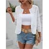 imageMakeMeChic Womens Eyelet Embroidery Open Front Cardigan Hollow Out 34 Length Sleeve Jacket White Large