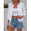 imageMakeMeChic Womens Eyelet Embroidery Open Front Cardigan Hollow Out 34 Length Sleeve Jacket White Large