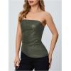 imageMakeMeChic Womens Faux Leather Strapless Tube Tops Asymmetrical Ruched Backless Corset Crop Going Out TopsArmy Green