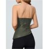 imageMakeMeChic Womens Faux Leather Strapless Tube Tops Asymmetrical Ruched Backless Corset Crop Going Out TopsArmy Green