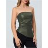 imageMakeMeChic Womens Faux Leather Strapless Tube Tops Asymmetrical Ruched Backless Corset Crop Going Out TopsArmy Green