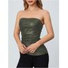 imageMakeMeChic Womens Faux Leather Strapless Tube Tops Asymmetrical Ruched Backless Corset Crop Going Out TopsArmy Green