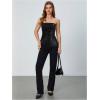 imageMakeMeChic Womens Faux Leather Strapless Tube Tops Asymmetrical Ruched Backless Corset Crop Going Out TopsBlack Aa