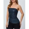 imageMakeMeChic Womens Faux Leather Strapless Tube Tops Asymmetrical Ruched Backless Corset Crop Going Out TopsBlue
