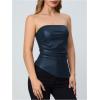 imageMakeMeChic Womens Faux Leather Strapless Tube Tops Asymmetrical Ruched Backless Corset Crop Going Out TopsBlue