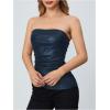 imageMakeMeChic Womens Faux Leather Strapless Tube Tops Asymmetrical Ruched Backless Corset Crop Going Out TopsBlue